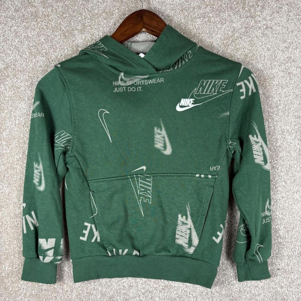 Nike Sportswear Just Do It Boys Green All Over Logo Print Hoodie Size Small